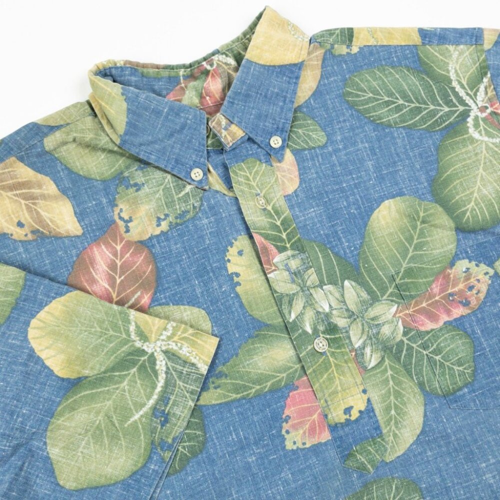 Reyn Spooner Popover Shirt Men's Large Hawaiian Tropical Floral Blue Green
